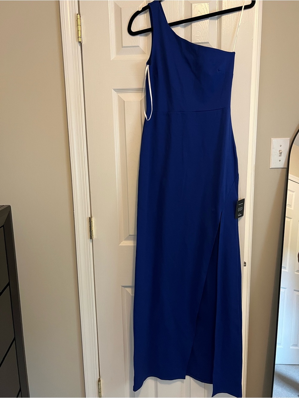 Lulu's One-Shoulder Cobalt Blue Maxi Gown